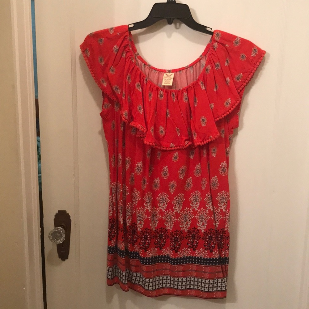 Peasant blouse in red and blue size XL